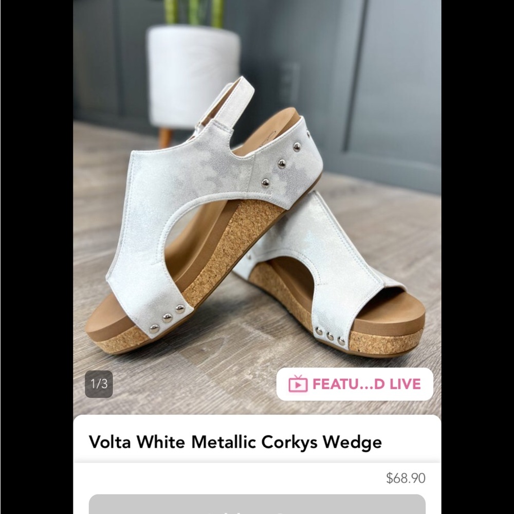 Corkys White Metallic Wedge Sandals size 10 Exc cond